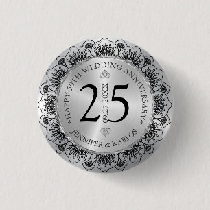 25th wedding anniversary black lace & silver button