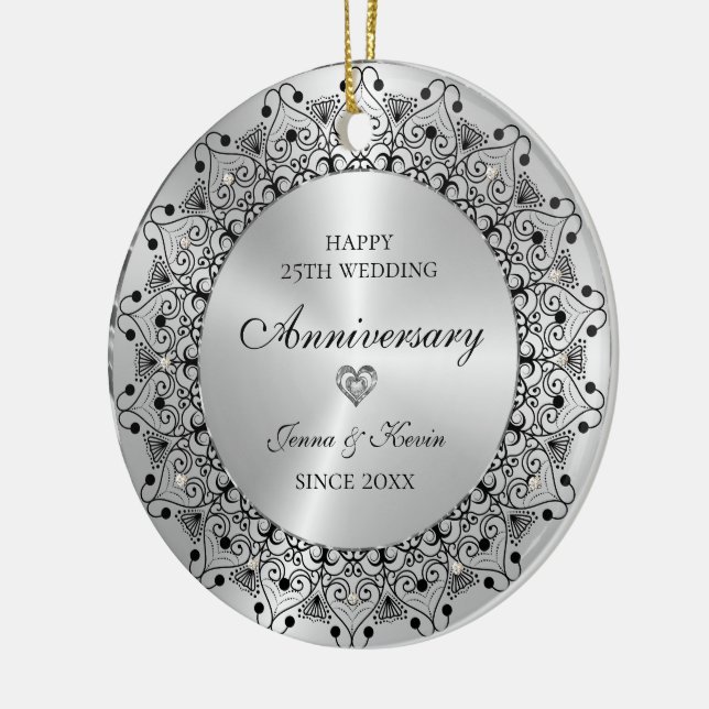 25th Wedding Anniversary Black Mandala On Gold Keramik Ornament (Links)