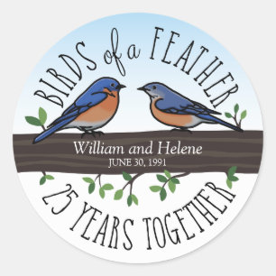 25th Wedding Anniversary, Bluebirds of a Feather Runder Aufkleber
