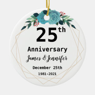 25th Wedding Anniversary Custom Names and Year Keramik Ornament