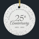25th Wedding Anniversary Foto von Silver Hearts Keramik Ornament<br><div class="desc">Featuring delicate silver hearts. Personalise with your special twenty-five years silver anniversary information in chic silver lettering and your foto on the reverse. Designed by Thisisnotme ©</div>