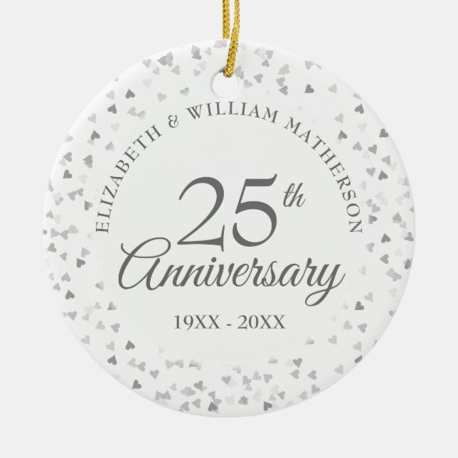 25th Wedding Anniversary Foto von Silver Hearts Keramik Ornament (Vorne)