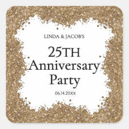 25th Wedding Anniversary Gold Faux Glitter Quadratischer Aufkleber