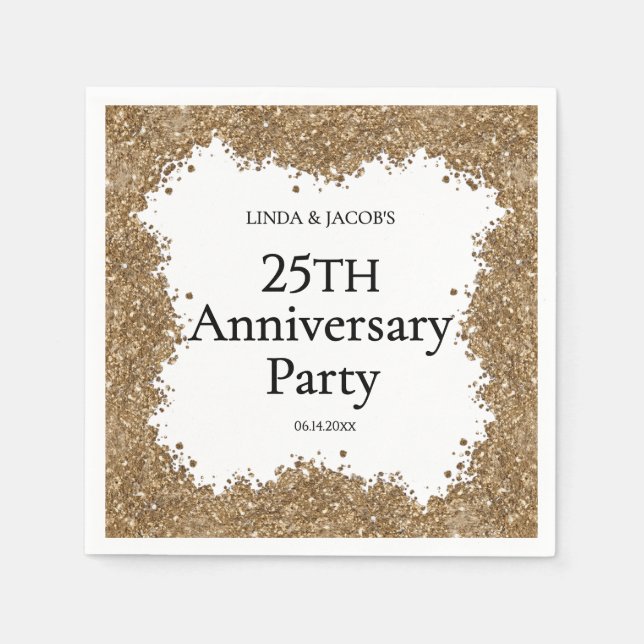 25th Wedding Anniversary Gold Faux Glitter  Serviette (Vorderseite)