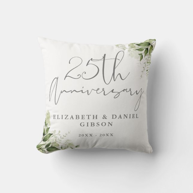 25th Wedding Anniversary Greenery Floral Kissen (Vorderseite)