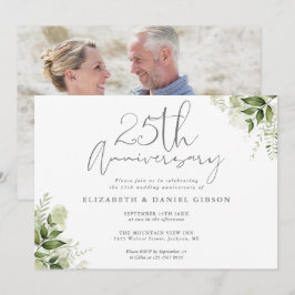25th Wedding Anniversary Greenery Floral Photo Einladung