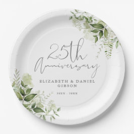 25th Wedding Anniversary Greenery Silver Script Pappteller
