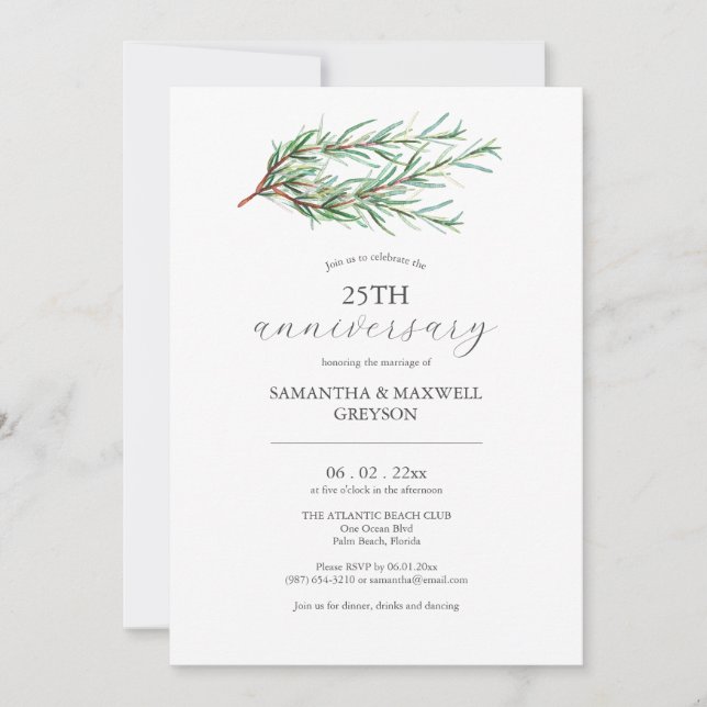 25th Wedding Anniversary Invitations Rosemary Einladung (Vorderseite)