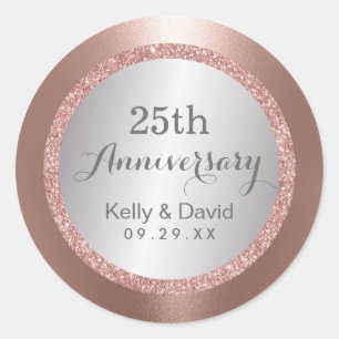 25th Wedding Anniversary Modern Rose Gold Silver Runder Aufkleber