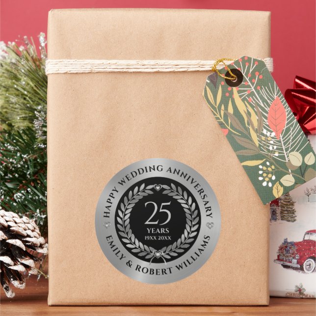 25th wedding anniversary silv laurel wreath Dinner Runder Aufkleber (Feiertag)