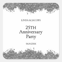 25th Wedding Anniversary Silver Faux Glitter 