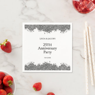 25th Wedding Anniversary Silver Faux Glitter Serviette