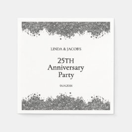 25th Wedding Anniversary Silver Faux Glitter Serviette
