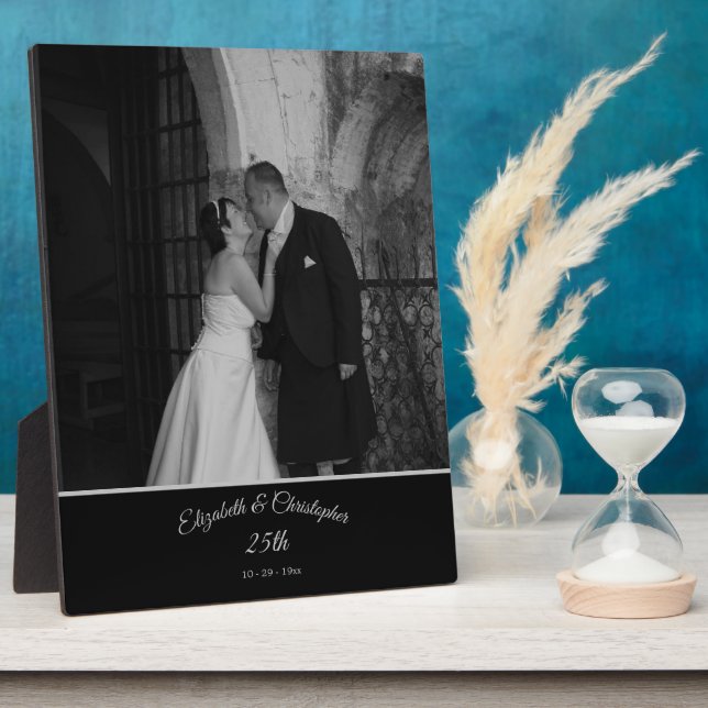 25th Wedding Foto von Anniversary Black Silver Fotoplatte (Seite)