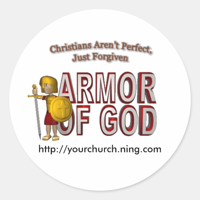 25zjxb9, ARMOROFGOD, http://yourchurch.ning.com Runder Aufkleber (Vorderseite)