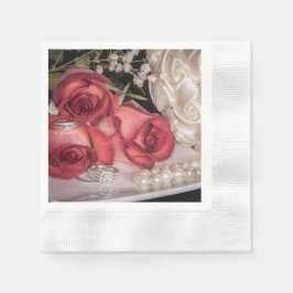 2686-Rot-Weiß-Hochzeit-Rose mit Ringen, Perlen Serviette