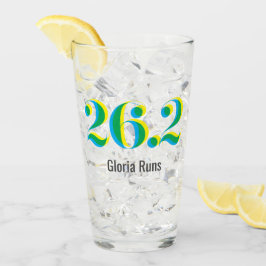 26.2 Marathon mit fett blauen gelben Text Glas