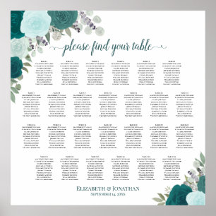 26 Aquamarine Boho-Rose Hochzeitsskalender Poster