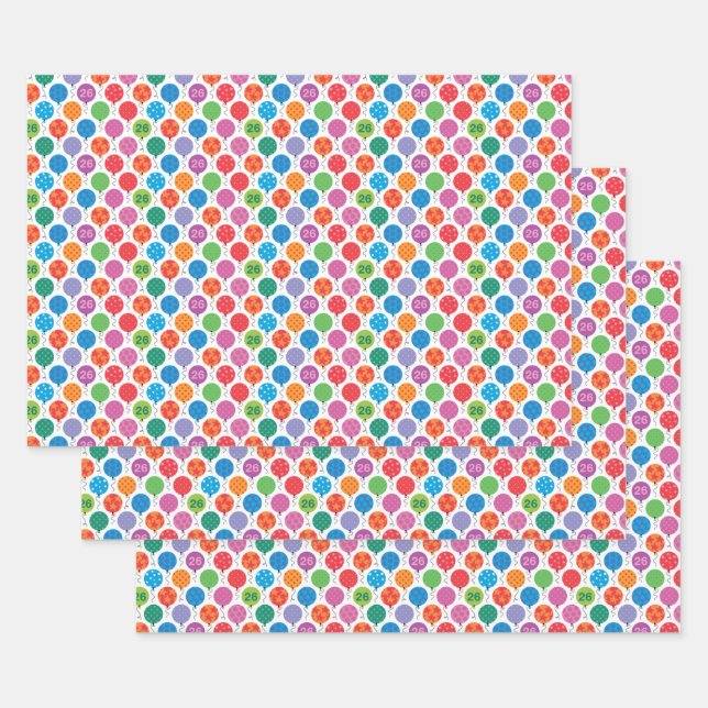 26. Geburtstag farbenfrohe Ballons Geschenkpapier Set (Set)