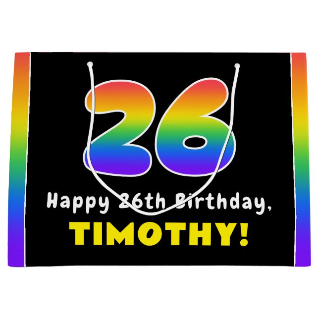 26. Geburtstag: Farbiger Regenbogen # 26, Individu Große Geschenktüte (Vorderseite)