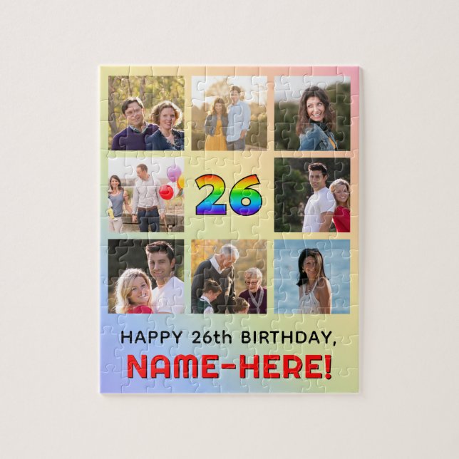 26. Geburtstag: Fun Rainbow #, Individuelle Name & Puzzle (Vertikal)