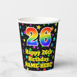 26. Geburtstag: Fun Stars Pattern und Regenbogen 2 Pappbecher