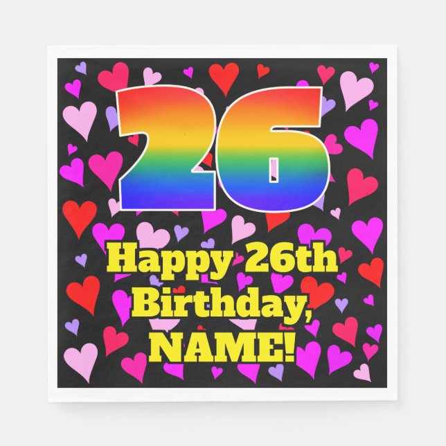 26. Geburtstag: Loving Hearts Pattern, Regenbogen  Serviette (Vorderseite)