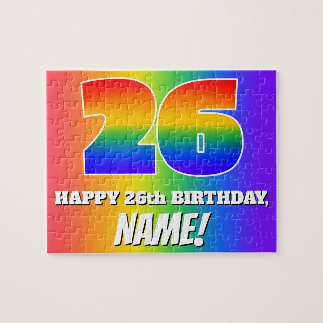 26. Geburtstag — mehrfarbiges Regenbogenmuster "26 Puzzle (Horizontal)