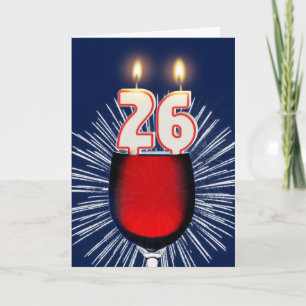 26. Geburtstag mit Wein und Kerzen Karte