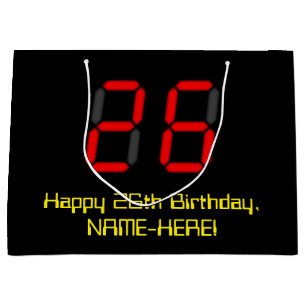 26. Geburtstag: Red Digital Clock Style "26" + Nam Große Geschenktüte