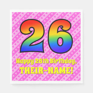 26. Geburtstag: Rosa Streifen & Herz, Regenbogen # Serviette