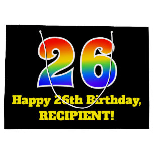 26. Geburtstag ~ Spaß, farbenfroh, lebhaft, Regenb Große Geschenktüte