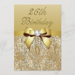 26. Geburtstags-Gold-Imitats und Bow Einladung