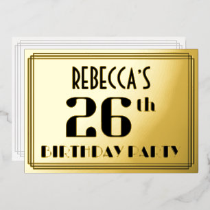 26. Geburtstagsfeier: Art Deco-Look „26“ und Name Folieneinladung
