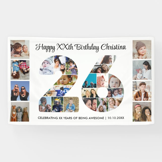 26. Geburtstagsfeier Nummer 26 Fotocollage Banner (Horizontal)