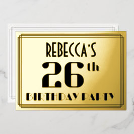 26. Geburtstagsparty: Art Deco Look "26" und Name Folieneinladung