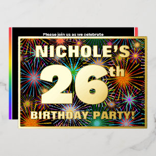 26. Geburtstagsparty — Spaß, farbenfrohe Feuerwerk Folieneinladung