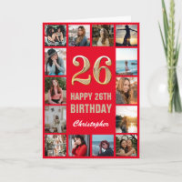 26. Happy Geburtstag Rot und Gold Foto Collage