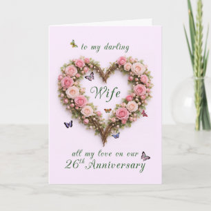 26. Hochzeitstag für Ehefrau mit Rosen Herz Karte