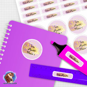 26 Namensaufkleber Pinselstrich Lila - Glitzer Aufkleber