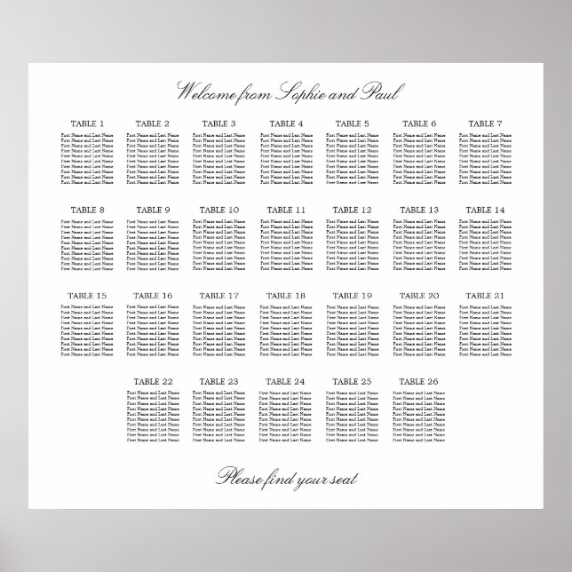 26 Tabelle Elegantes Minimalistisches Sitzdiagramm Poster (Vorne)