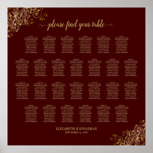 26 Tabelle Hochzeitskarte Auburn & Gold Lace Poster