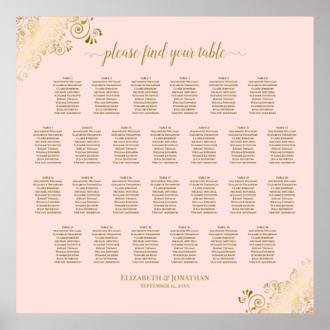 26 Tabelle Hochzeitskarte Rosa und Gold in Rosa Poster (Vorne)