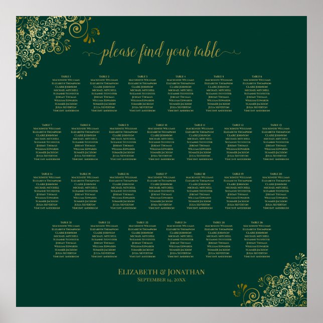 26 Tabelle Hochzeitskarte Smaragdgrünes Gold Poster (Vorne)