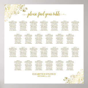 26 Tabelle Hochzeitskarte Weiß & Gold Frills Poster