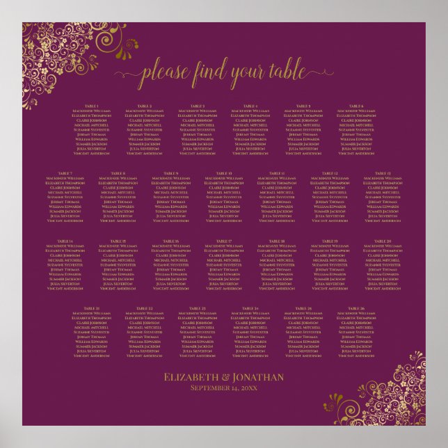 26 Tabelle Hochzeitskartentafeln Lila Gold Poster (Vorne)
