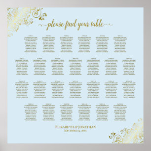 26 Tabelle Hochzeitskartentuch Blau & Gold Poster