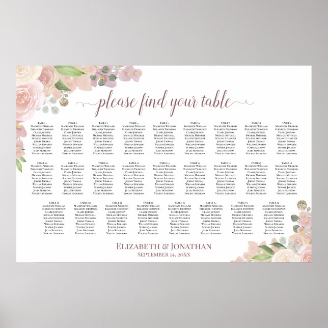 26 Tabelle Rustikal rosa Rosen Hochzeitstabelle Poster (Vorne)