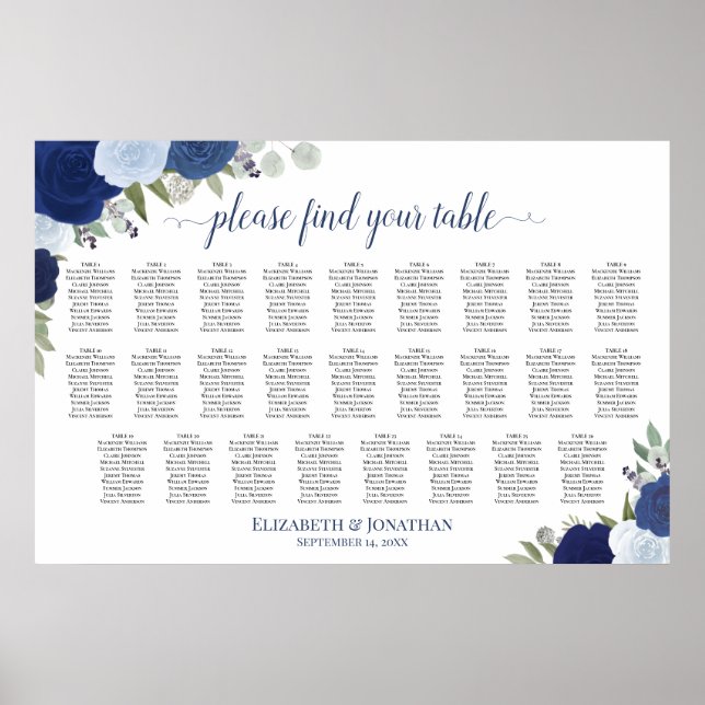 26 Tafelblauer Boho Rose Hochzeitskarte Poster (Vorne)