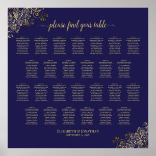 26 Tisch Hochzeitskarte Navy Blue & Gold Poster